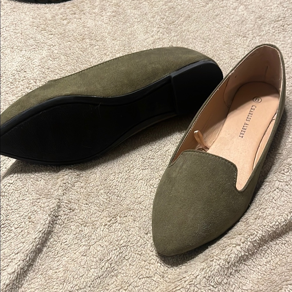Olive Green Suede Flats